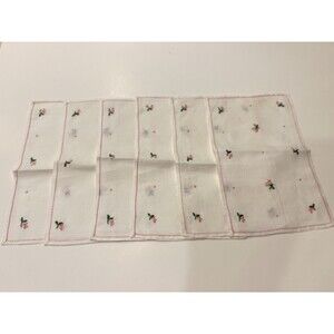 Vtg White Embroidered Pink Flowers Cocktail Napkins Set Of 6 Sz 8x5